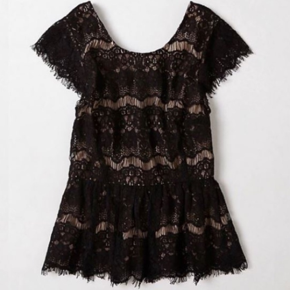 Anthropologie MAEVE Katrine Black Lace Peplum Top | Size S